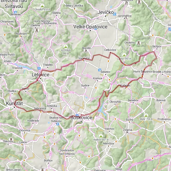 Miniatura mapy "Trasa dookoła Kunštát na rowerze szosowym" - trasy rowerowej w Jihovýchod, Czech Republic. Wygenerowane przez planer tras rowerowych Tarmacs.app