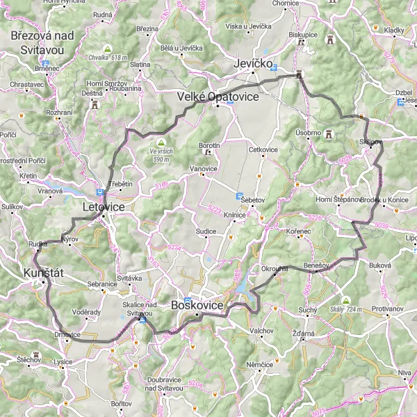 Mapa miniatúra "Cyklotrasa cez Zábludov a Zbraslavec" cyklistická inšpirácia v Jihovýchod, Czech Republic. Vygenerované cyklistickým plánovačom trás Tarmacs.app