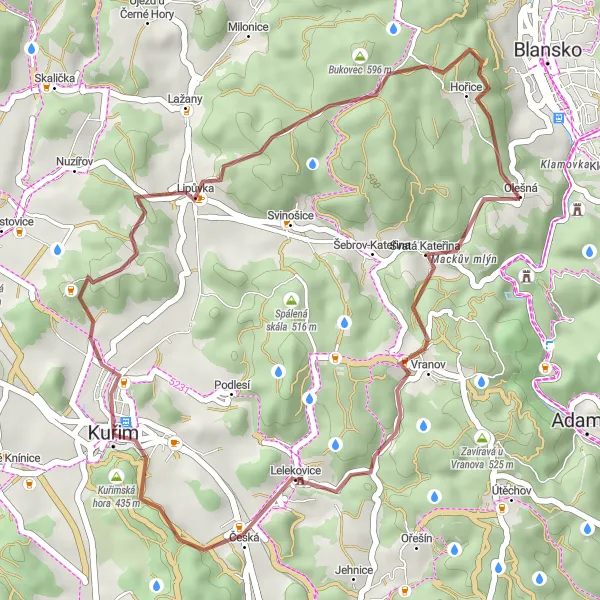 Miniaturní mapa "Klipy a kopce kolem Opálky" inspirace pro cyklisty v oblasti Jihovýchod, Czech Republic. Vytvořeno pomocí plánovače tras Tarmacs.app