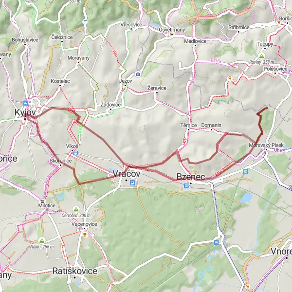 Map miniature of "Bzenec Gravel Adventure" cycling inspiration in Jihovýchod, Czech Republic. Generated by Tarmacs.app cycling route planner