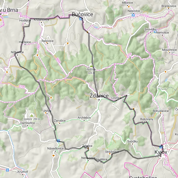 Miniaturní mapa "Okruh kolem Strážovice" inspirace pro cyklisty v oblasti Jihovýchod, Czech Republic. Vytvořeno pomocí plánovače tras Tarmacs.app