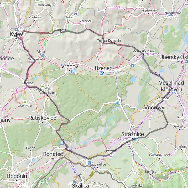 Map miniature of "Strážnice Road Loop" cycling inspiration in Jihovýchod, Czech Republic. Generated by Tarmacs.app cycling route planner