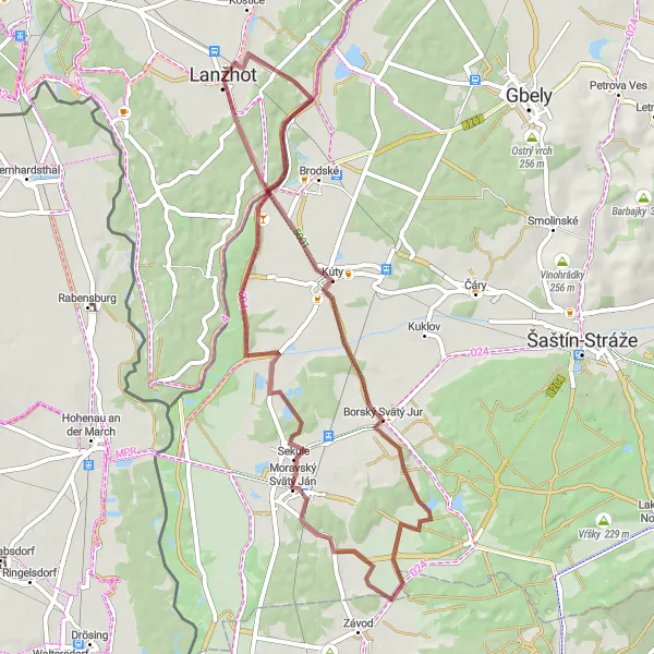 Karten-Miniaturansicht der Radinspiration "Entlang der mährischen Weinstraße" in Jihovýchod, Czech Republic. Erstellt vom Tarmacs.app-Routenplaner für Radtouren