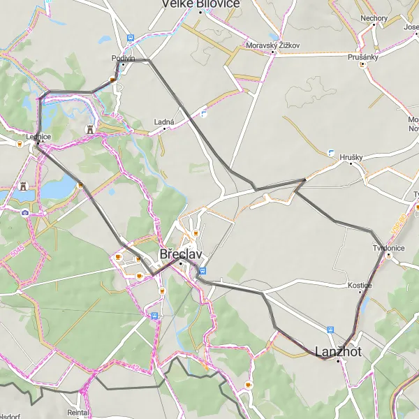 Miniaturní mapa "Okolo Lednického parku" inspirace pro cyklisty v oblasti Jihovýchod, Czech Republic. Vytvořeno pomocí plánovače tras Tarmacs.app