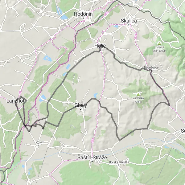 Mapa miniatúra "Cyklistická trasa okolo Lanžhotu a Gbely" cyklistická inšpirácia v Jihovýchod, Czech Republic. Vygenerované cyklistickým plánovačom trás Tarmacs.app