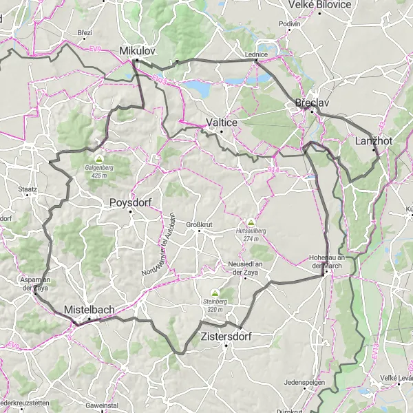 Miniaturní mapa "Road Rabensburg Adventure" inspirace pro cyklisty v oblasti Jihovýchod, Czech Republic. Vytvořeno pomocí plánovače tras Tarmacs.app