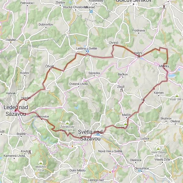Miniaturní mapa "Trasa Ledeč nad Sázavou - Šeptouchov" inspirace pro cyklisty v oblasti Jihovýchod, Czech Republic. Vytvořeno pomocí plánovače tras Tarmacs.app
