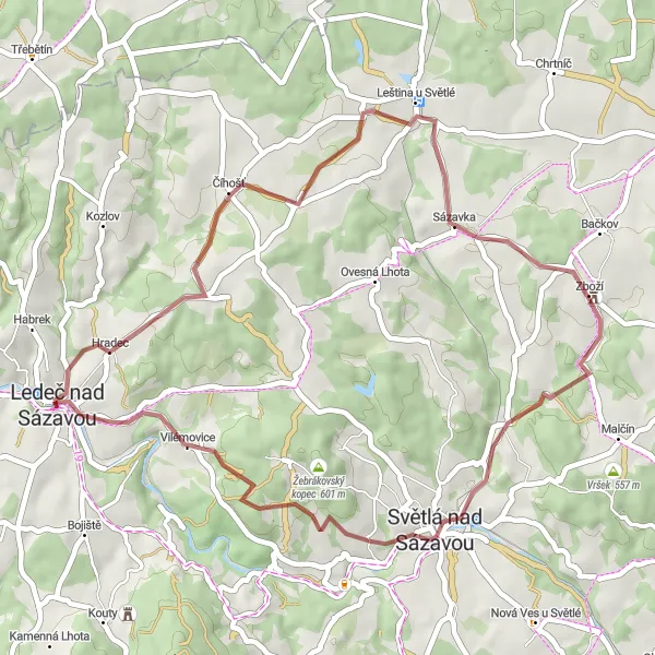 Map miniature of "Ledeč nad Sázavou - Sázavka Loop" cycling inspiration in Jihovýchod, Czech Republic. Generated by Tarmacs.app cycling route planner
