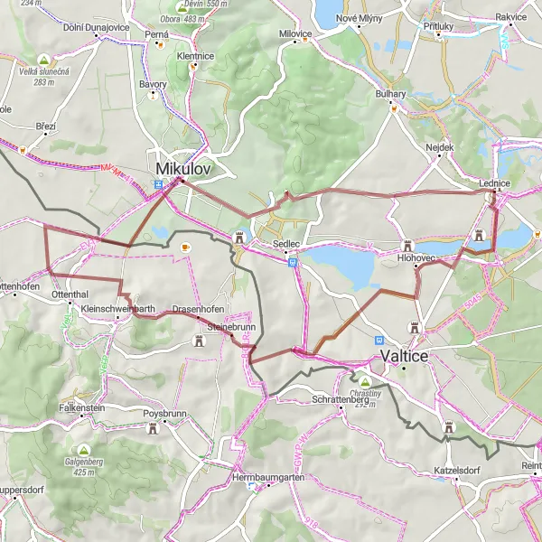 Karten-Miniaturansicht der Radinspiration "Weinberge und historische Schätze" in Jihovýchod, Czech Republic. Erstellt vom Tarmacs.app-Routenplaner für Radtouren