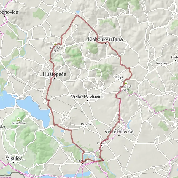 Miniatura mapy "Trasa rowerowa po gruntowych drogach w okolicach Lednice" - trasy rowerowej w Jihovýchod, Czech Republic. Wygenerowane przez planer tras rowerowych Tarmacs.app