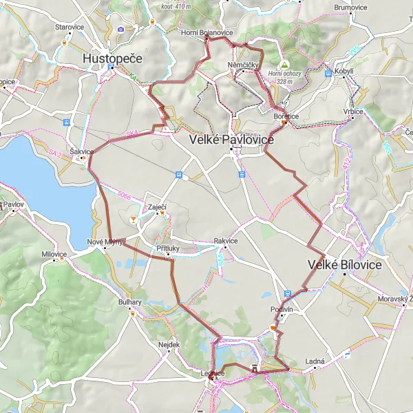 Map miniature of "Gravel Cycling Route to Podivín vineyards" cycling inspiration in Jihovýchod, Czech Republic. Generated by Tarmacs.app cycling route planner