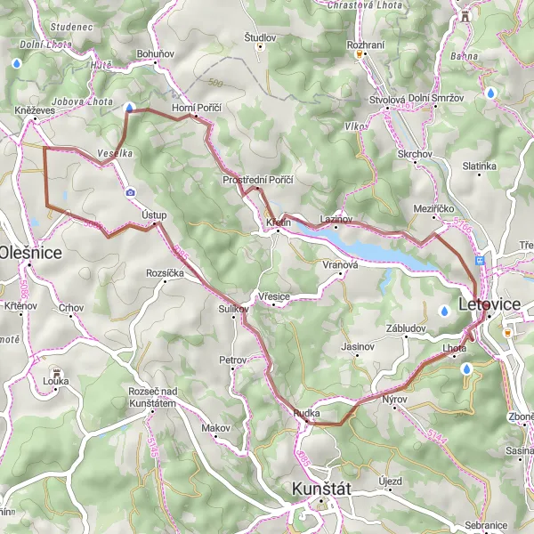 Miniaturní mapa "Gravelová cesta kolem Letovic" inspirace pro cyklisty v oblasti Jihovýchod, Czech Republic. Vytvořeno pomocí plánovače tras Tarmacs.app