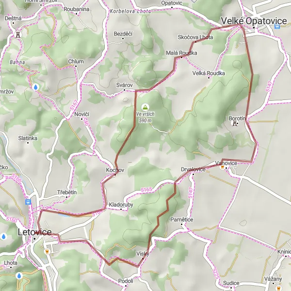 Miniatura mapy "Przejażdżka szlakiem gravel Kochov" - trasy rowerowej w Jihovýchod, Czech Republic. Wygenerowane przez planer tras rowerowych Tarmacs.app
