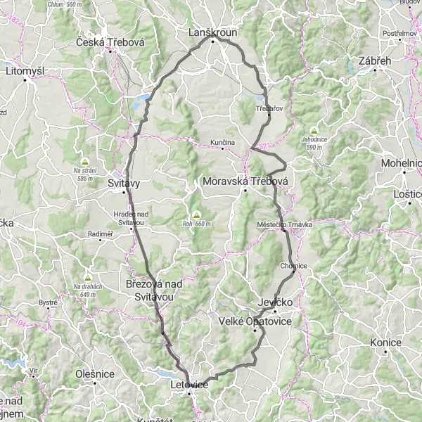 Miniaturní mapa "Kolovratem krajinou" inspirace pro cyklisty v oblasti Jihovýchod, Czech Republic. Vytvořeno pomocí plánovače tras Tarmacs.app