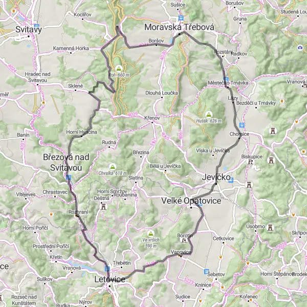 Miniaturní mapa "Vysočina Panorama" inspirace pro cyklisty v oblasti Jihovýchod, Czech Republic. Vytvořeno pomocí plánovače tras Tarmacs.app