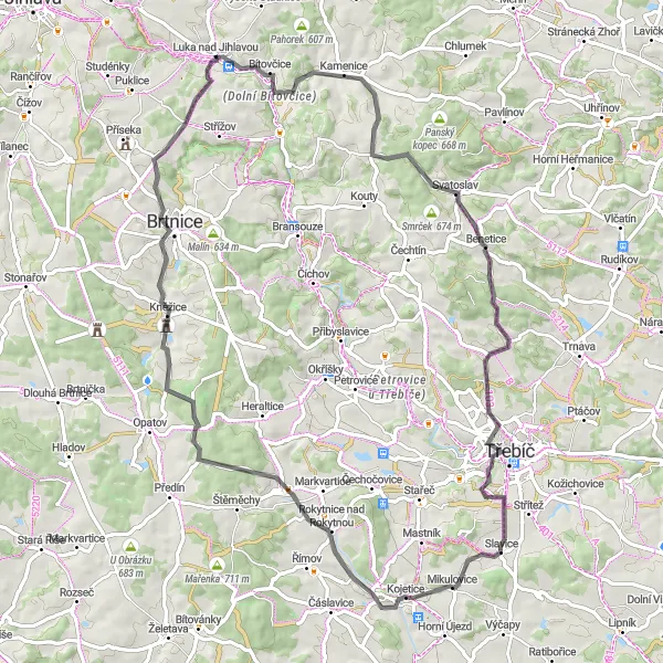 Map miniature of "Road to Babylón" cycling inspiration in Jihovýchod, Czech Republic. Generated by Tarmacs.app cycling route planner