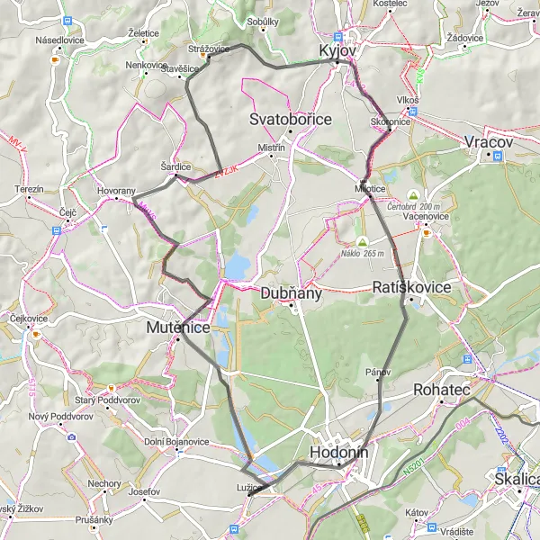 Map miniature of "Scenic Road Cycling Tour near Lužice" cycling inspiration in Jihovýchod, Czech Republic. Generated by Tarmacs.app cycling route planner