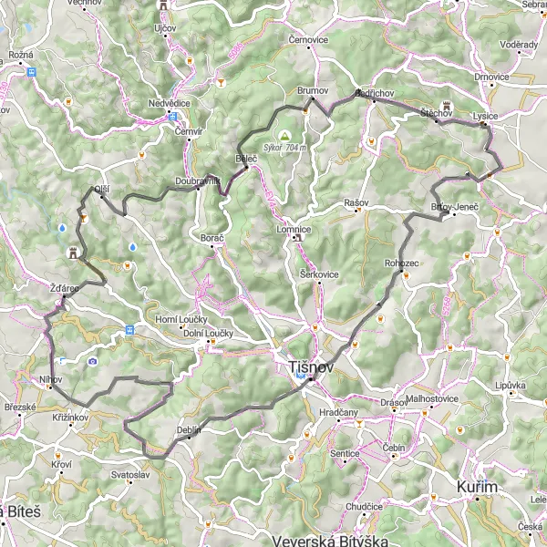 Mapa miniatúra "Cyklotrasa plná historie a kultury" cyklistická inšpirácia v Jihovýchod, Czech Republic. Vygenerované cyklistickým plánovačom trás Tarmacs.app