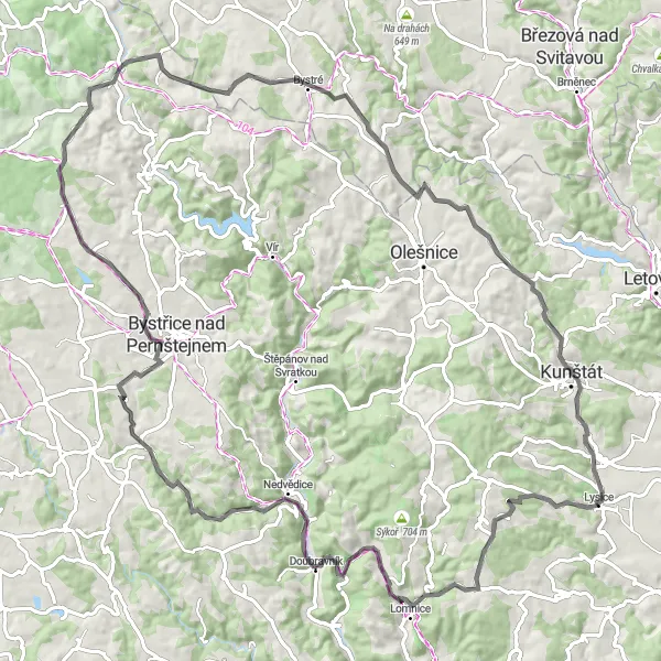 Miniaturní mapa "Okruh přes Rašov a Rodkov" inspirace pro cyklisty v oblasti Jihovýchod, Czech Republic. Vytvořeno pomocí plánovače tras Tarmacs.app