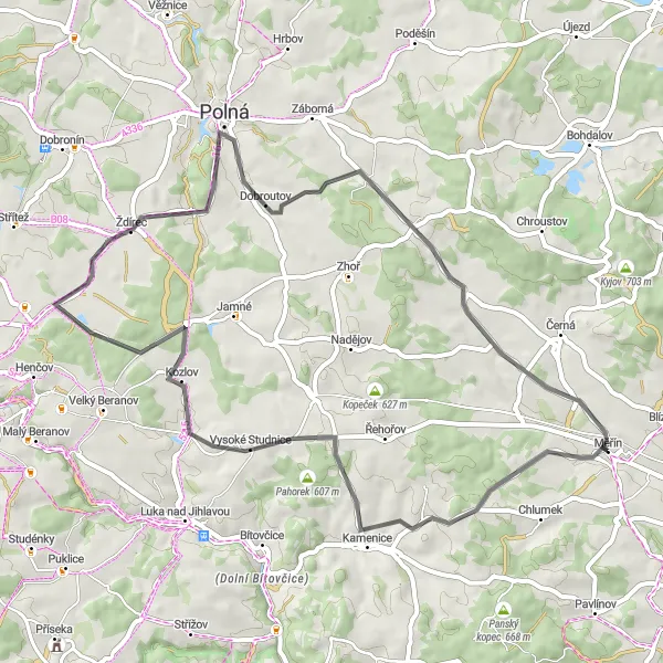 Map miniature of "Lush Landscapes and Charming Villages" cycling inspiration in Jihovýchod, Czech Republic. Generated by Tarmacs.app cycling route planner