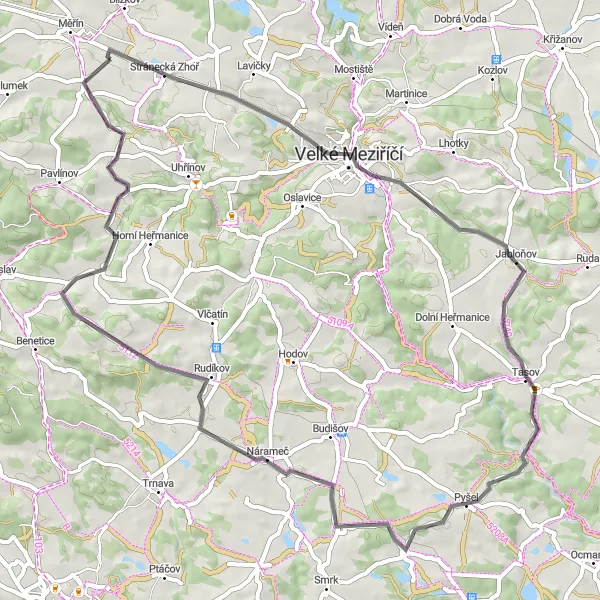 Miniatura mapy "Trasa szosowa przez Stránecką Zhoř i Otín" - trasy rowerowej w Jihovýchod, Czech Republic. Wygenerowane przez planer tras rowerowych Tarmacs.app