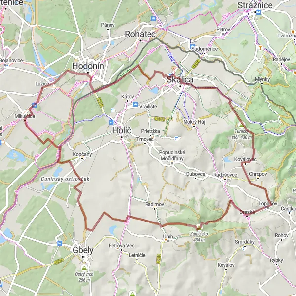 Karten-Miniaturansicht der Radinspiration "Gravel Route durch Lužice und Révajka" in Jihovýchod, Czech Republic. Erstellt vom Tarmacs.app-Routenplaner für Radtouren