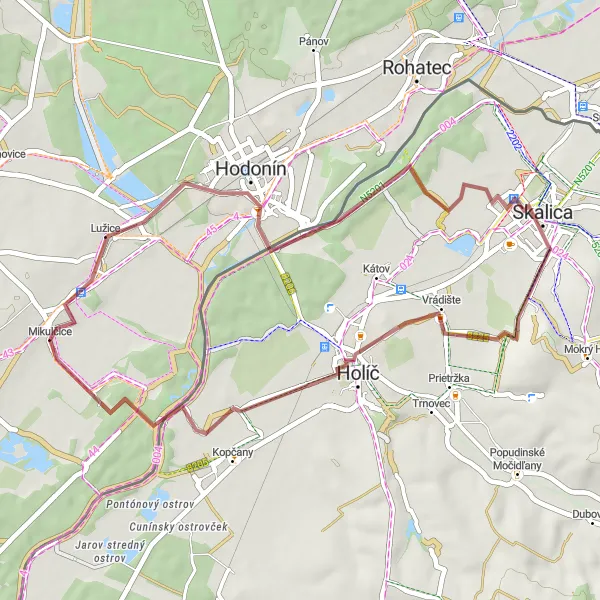 Miniaturní mapa "Lužice - Mikulčice Gravel Route" inspirace pro cyklisty v oblasti Jihovýchod, Czech Republic. Vytvořeno pomocí plánovače tras Tarmacs.app