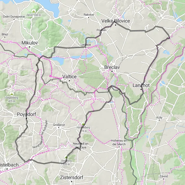 Map miniature of "Mikulčice Road Adventure" cycling inspiration in Jihovýchod, Czech Republic. Generated by Tarmacs.app cycling route planner