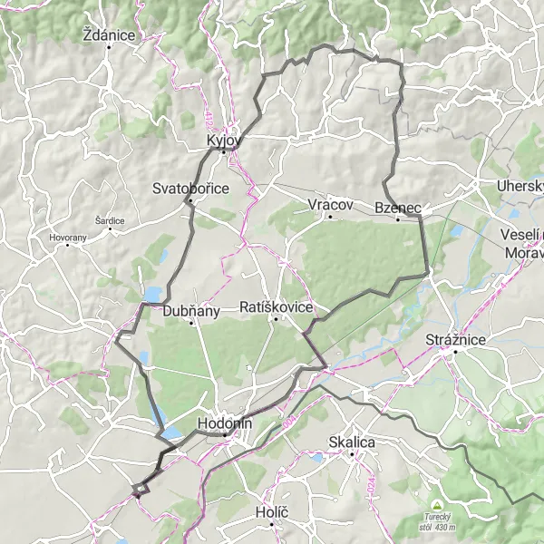 Map miniature of "Mikulčice Wine Route" cycling inspiration in Jihovýchod, Czech Republic. Generated by Tarmacs.app cycling route planner