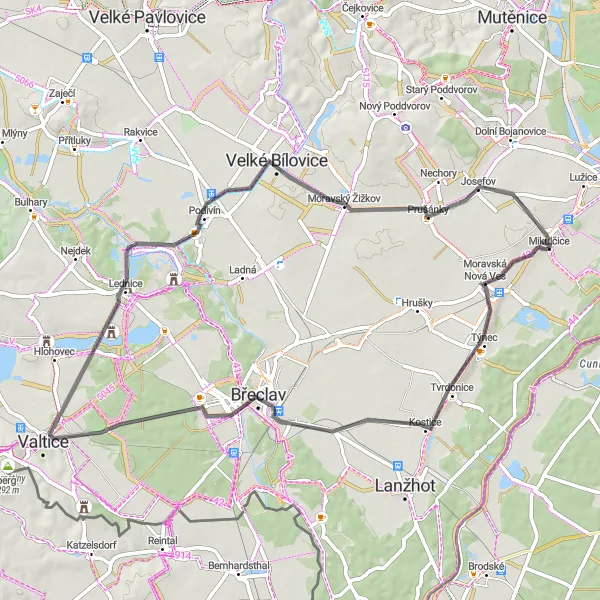 Karten-Miniaturansicht der Radinspiration "Historische Entdeckungstour durch Moravská Nová Ves und Břeclav" in Jihovýchod, Czech Republic. Erstellt vom Tarmacs.app-Routenplaner für Radtouren