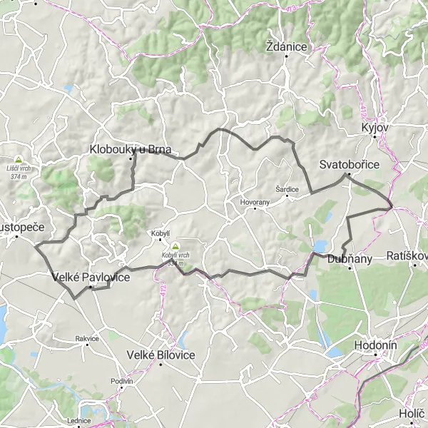 Map miniature of "Vineyard Explorer" cycling inspiration in Jihovýchod, Czech Republic. Generated by Tarmacs.app cycling route planner