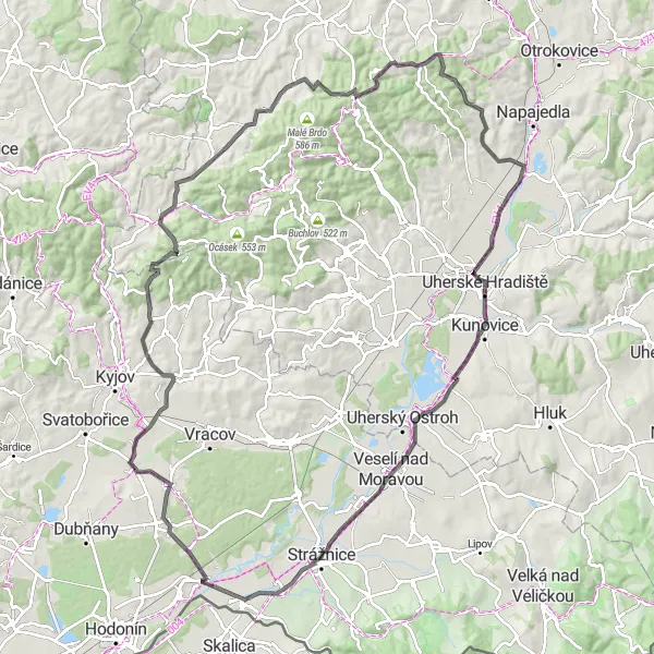 Miniatura mapy "Przejażdżka przez Urokliwe Krajobrazy" - trasy rowerowej w Jihovýchod, Czech Republic. Wygenerowane przez planer tras rowerowych Tarmacs.app