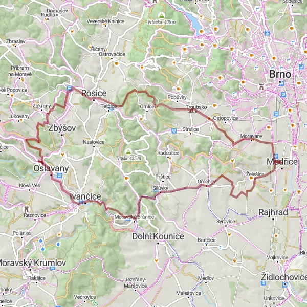 Miniaturní mapa "Gravel Moravou" inspirace pro cyklisty v oblasti Jihovýchod, Czech Republic. Vytvořeno pomocí plánovače tras Tarmacs.app