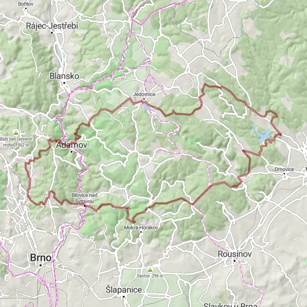 Miniaturní mapa "Cyklistický okruh Bílovice nad Svitavou" inspirace pro cyklisty v oblasti Jihovýchod, Czech Republic. Vytvořeno pomocí plánovače tras Tarmacs.app