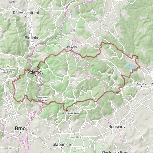 Map miniature of "Thrilling Gravel Adventure" cycling inspiration in Jihovýchod, Czech Republic. Generated by Tarmacs.app cycling route planner