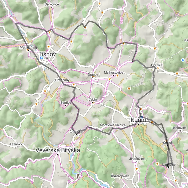 Miniatura mapy "Przejazd przez Květnice i Hradčany" - trasy rowerowej w Jihovýchod, Czech Republic. Wygenerowane przez planer tras rowerowych Tarmacs.app