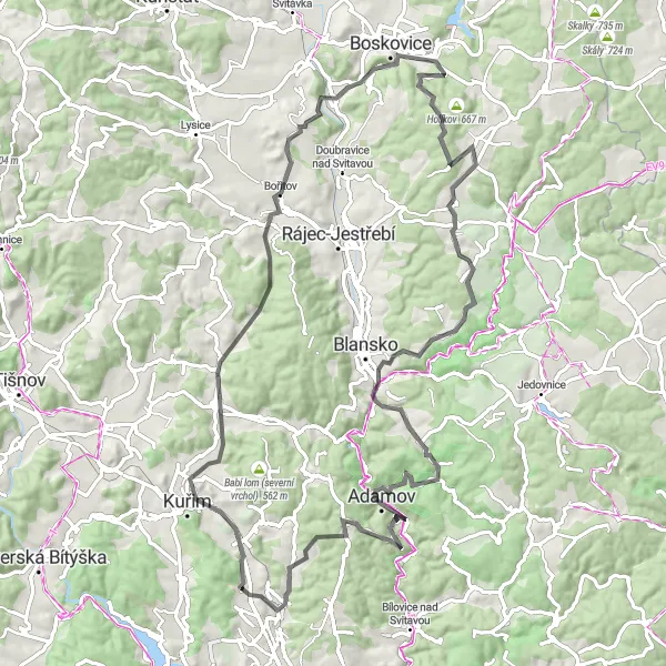 Mapa miniatúra "Cyklotrasa okolo Mokré Hory - Road" cyklistická inšpirácia v Jihovýchod, Czech Republic. Vygenerované cyklistickým plánovačom trás Tarmacs.app