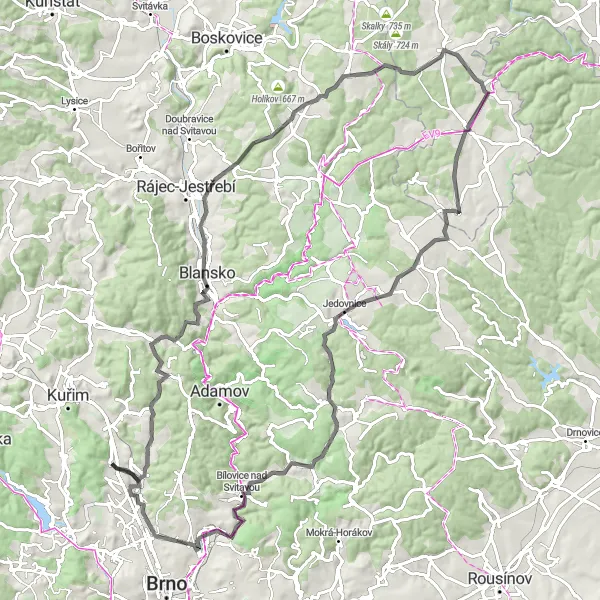 Mapa miniatúra "Cyklotrasa okolo Mokré Hory - Road" cyklistická inšpirácia v Jihovýchod, Czech Republic. Vygenerované cyklistickým plánovačom trás Tarmacs.app