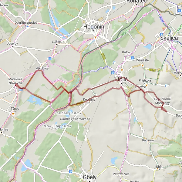 Miniatura mapy "Trasa do Holíčska svätyňa" - trasy rowerowej w Jihovýchod, Czech Republic. Wygenerowane przez planer tras rowerowych Tarmacs.app