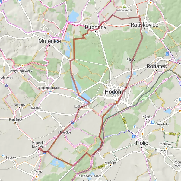 Miniatura mapy "Trasa gravelowa przez Dubňany i Hodonín" - trasy rowerowej w Jihovýchod, Czech Republic. Wygenerowane przez planer tras rowerowych Tarmacs.app