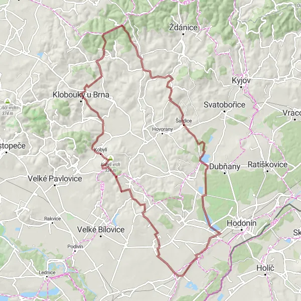 Karten-Miniaturansicht der Radinspiration "Gravelradtour durch Na Podluží und Kobylí" in Jihovýchod, Czech Republic. Erstellt vom Tarmacs.app-Routenplaner für Radtouren