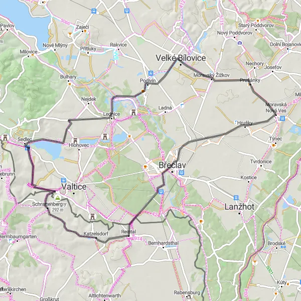 Karten-Miniaturansicht der Radinspiration "Schlösser und Weinberge" in Jihovýchod, Czech Republic. Erstellt vom Tarmacs.app-Routenplaner für Radtouren