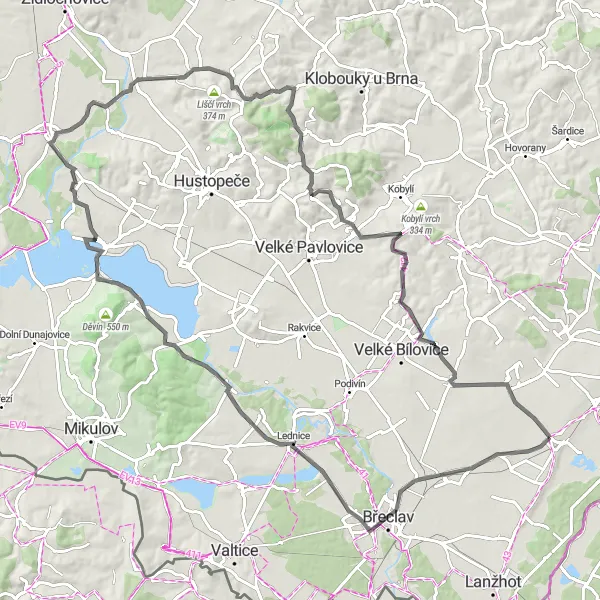 Miniatura mapy "Trasa do Charvátská Nová Ves" - trasy rowerowej w Jihovýchod, Czech Republic. Wygenerowane przez planer tras rowerowych Tarmacs.app