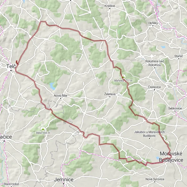 Miniatura mapy "Trasa Gravelowa do Małych Miasteczek" - trasy rowerowej w Jihovýchod, Czech Republic. Wygenerowane przez planer tras rowerowych Tarmacs.app