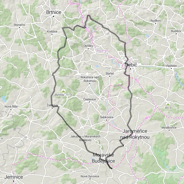 Mapa miniatúra "Spoznávanie okolia na bicykli" cyklistická inšpirácia v Jihovýchod, Czech Republic. Vygenerované cyklistickým plánovačom trás Tarmacs.app