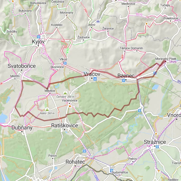 Miniatura mapy "Trasa gravelowa do Miloticz i Ratíškovic" - trasy rowerowej w Jihovýchod, Czech Republic. Wygenerowane przez planer tras rowerowych Tarmacs.app