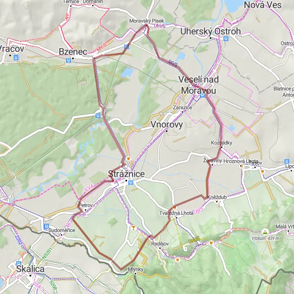 Map miniature of "Gravel Adventure in Moravský Písek" cycling inspiration in Jihovýchod, Czech Republic. Generated by Tarmacs.app cycling route planner