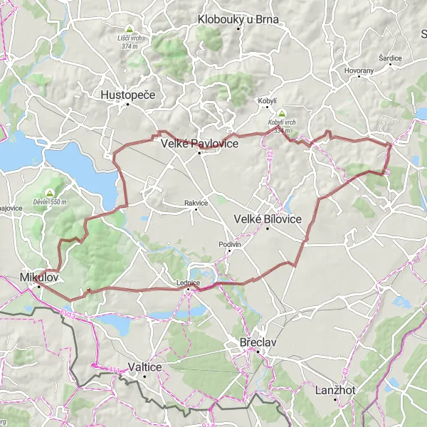 Miniaturní mapa "Okruh Nový Poddvorov" inspirace pro cyklisty v oblasti Jihovýchod, Czech Republic. Vytvořeno pomocí plánovače tras Tarmacs.app