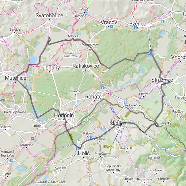 Karten-Miniaturansicht der Radinspiration "Road-Tour ab Mutěnice" in Jihovýchod, Czech Republic. Erstellt vom Tarmacs.app-Routenplaner für Radtouren