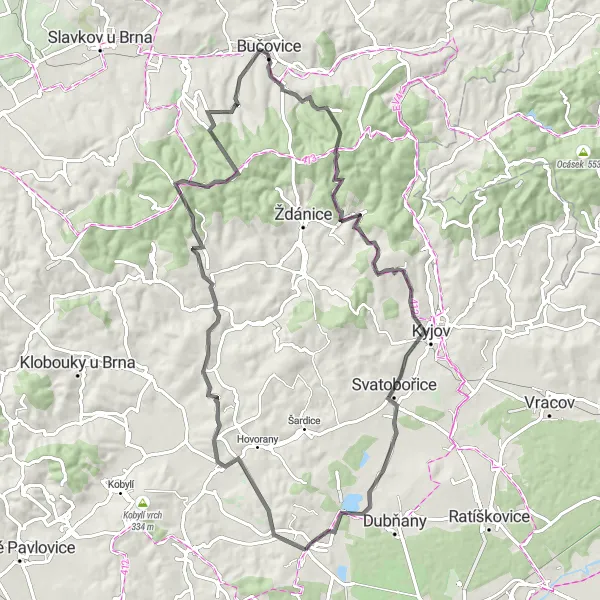 Miniaturní mapa "Výlet po okolí Mutěnic" inspirace pro cyklisty v oblasti Jihovýchod, Czech Republic. Vytvořeno pomocí plánovače tras Tarmacs.app